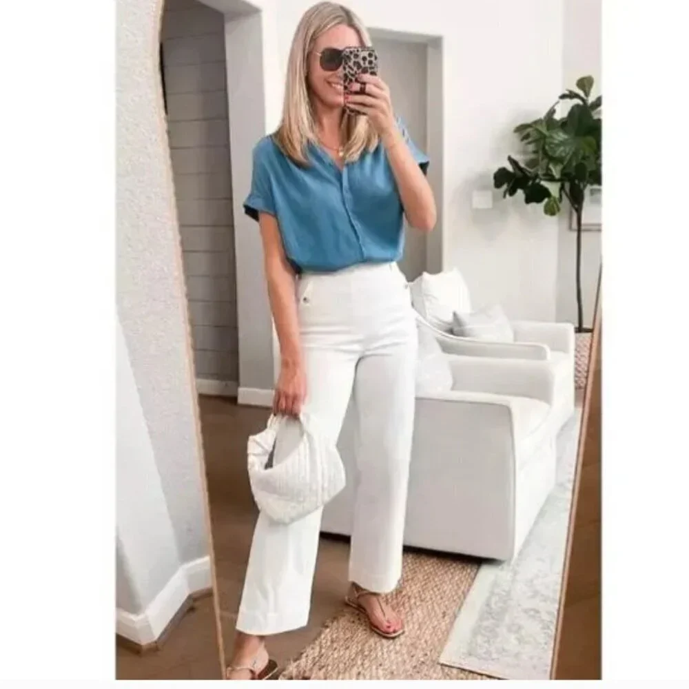 SPANX Stretch Twill Cropped Pant Wide Leg Parchment - Picture 5 of 13